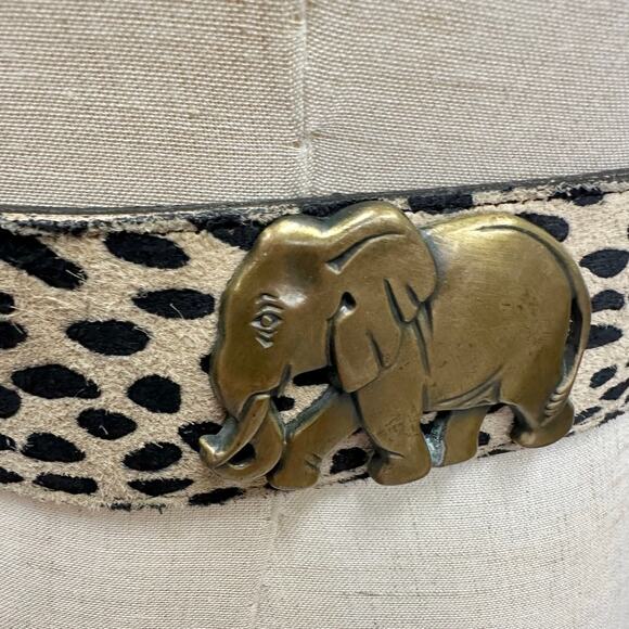 Vintage Made in USA Leopard Calf Hair Belt Brass Elephant Zebra Y2k Safari Small main image 16